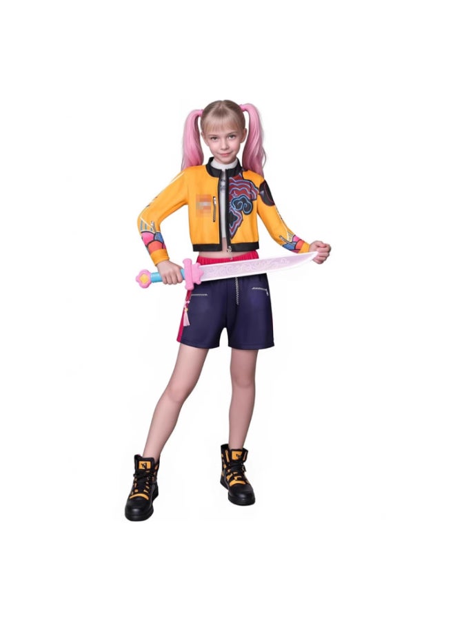 KPop Demon Hunters Rumi K-Pop Demon Hunters Cosplay Costume with Cropped Jacket and Shorts Set, Anime-Inspired Idol Outfit for Fans, Events and Costume Parties 6to7 years 120cm - Image 1